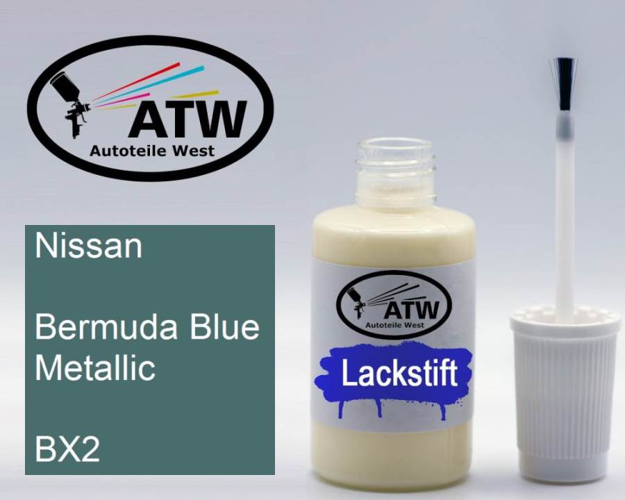 Nissan, Bermuda Blue Metallic, BX2: 20ml Lackstift, von ATW Autoteile West.